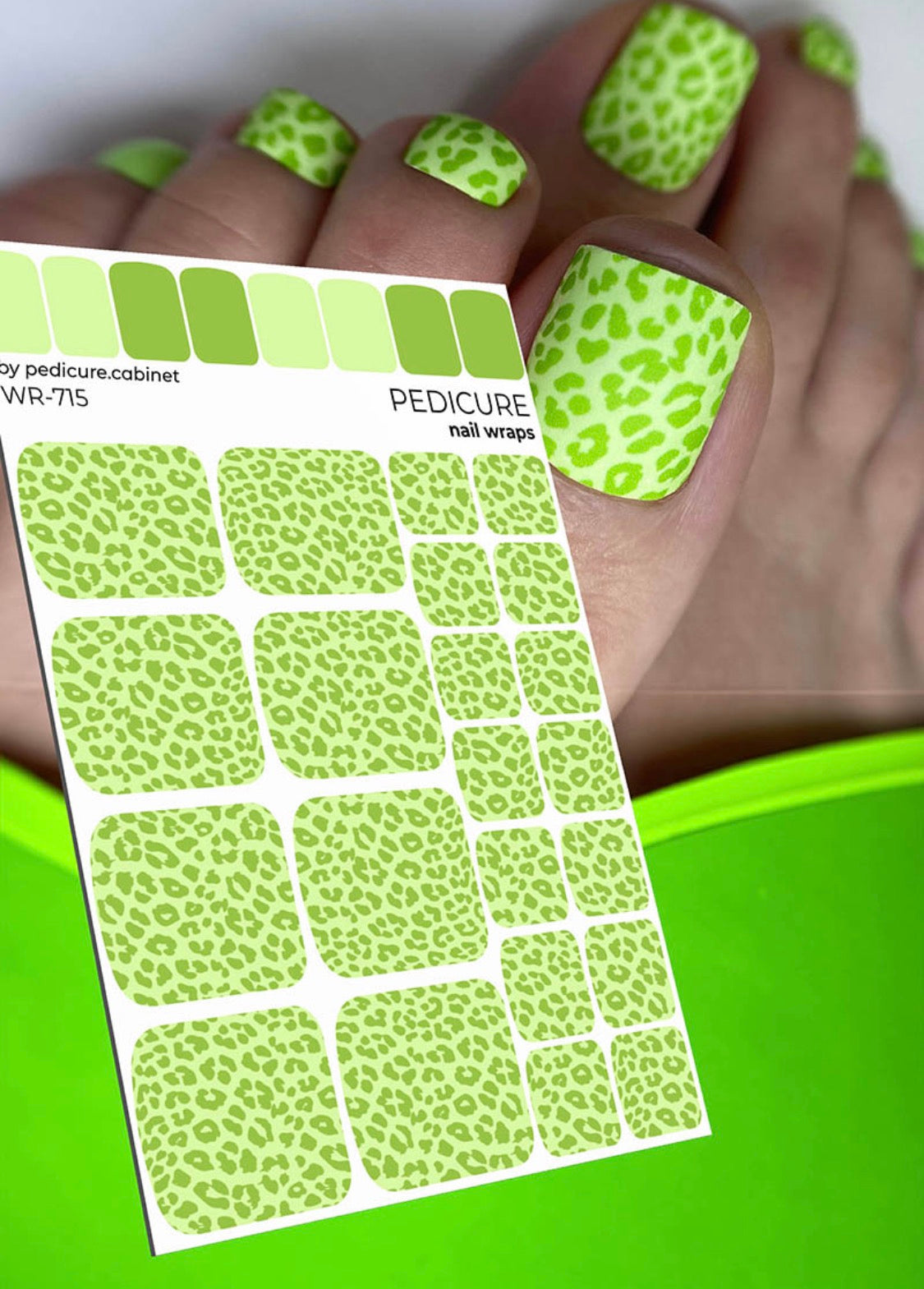 Pedicure Green Leo. Nail wrap WR-715