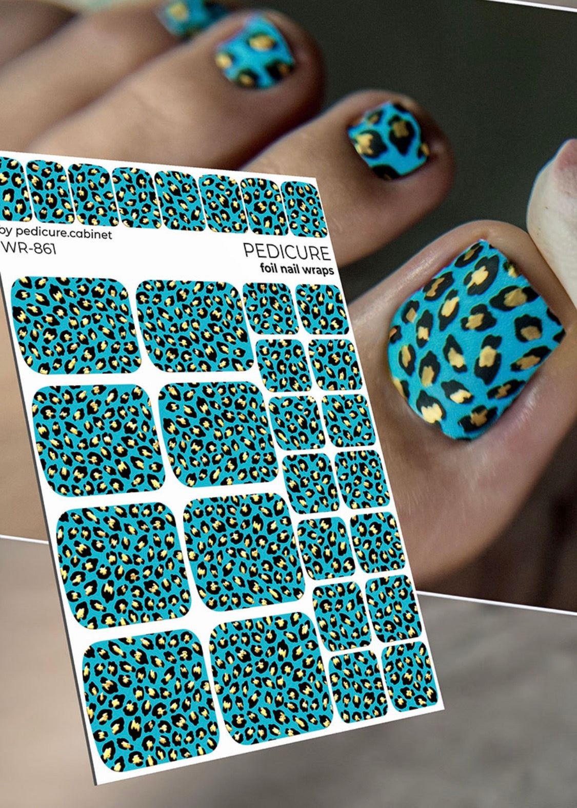 Pedicure Leo turquoise. Foil gold. Nail wrap WR-861