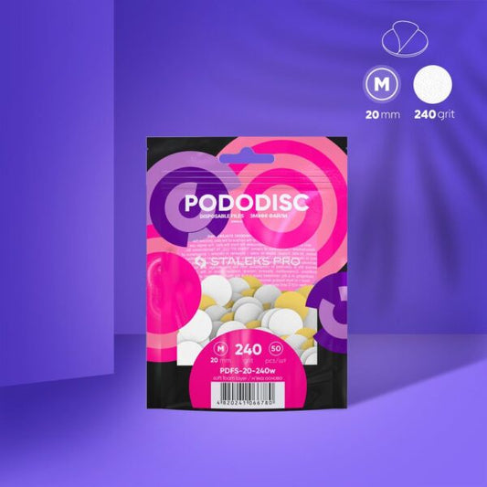 Disposable white files with soft foam layer for pedicure disc PODODISC STALEKS PRO M,240 grit (50 pcs)