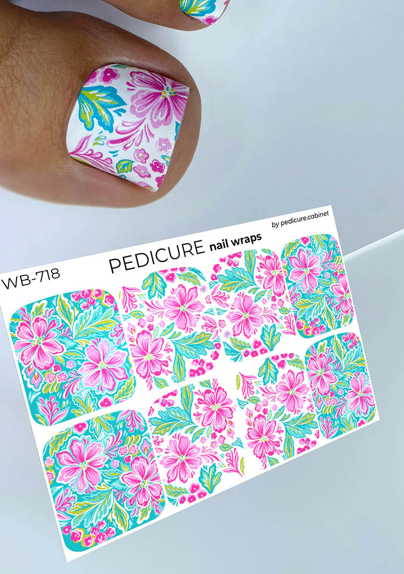 Flowers with Green and White Background. Large. Nail wrap WB-718