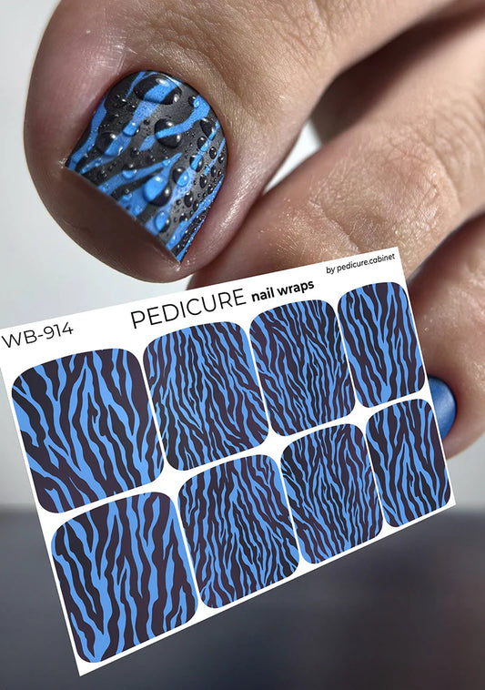 Pedicure Zebra. Blue. Large. Nail wrap WB-914