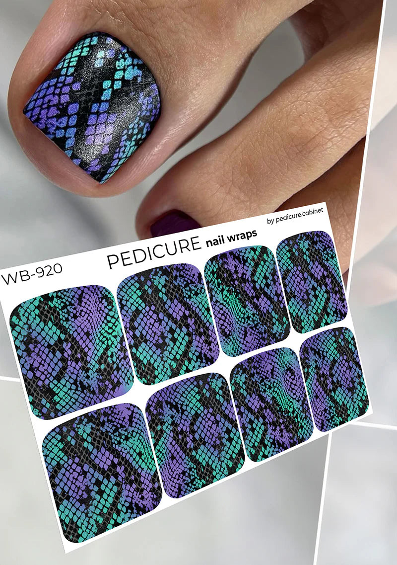 Pedicure Reptile. Green purple. Large. Nail wrap WB-920