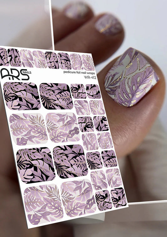 Pedicure Monstera pink. Gold Foil. Nail wraps WR-412