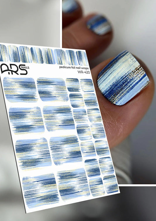 Pedicure Strokes with blue. Gold Foil. Nail wraps WR-420