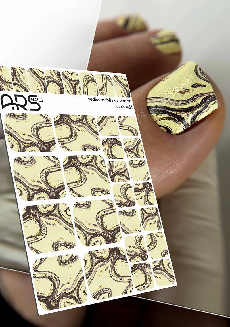 Pedicure Divorces. Yellow and brown. Gold Foil. Nail wraps WR-451