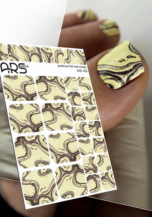 Pedicure Divorces. Yellow and brown. Gold Foil. Nail wraps WR-451