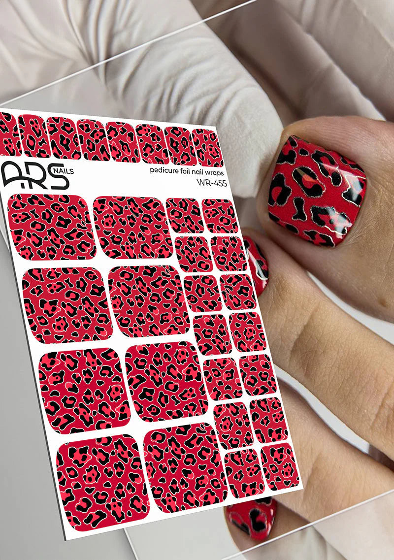 Pedicure Leo. Red. Silver Foil. Nail wraps WR-455