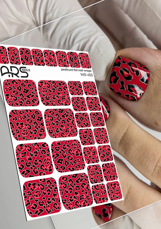 Pedicure Leo. Red. Silver Foil. Nail wraps WR-455