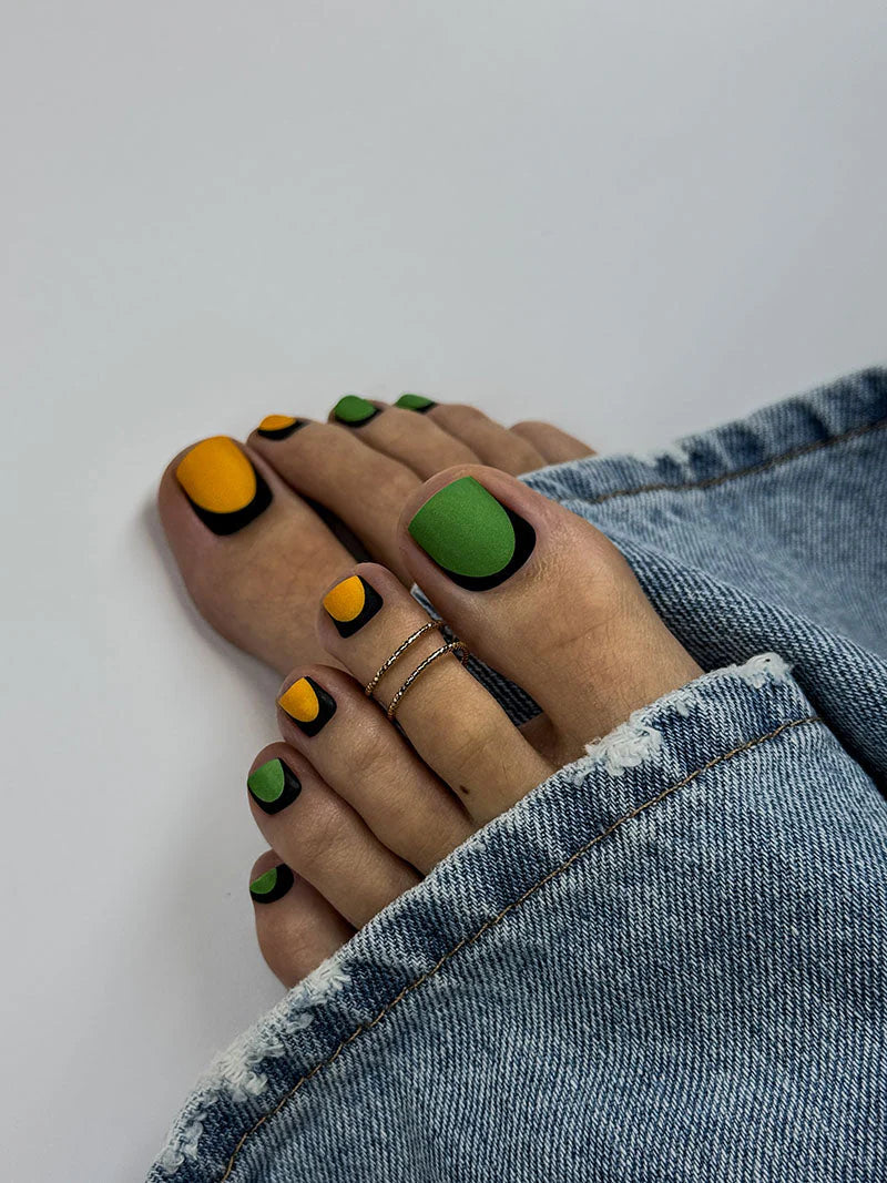 Pedicure Reverse French. Mustard and Green. Nail wrap WR-635