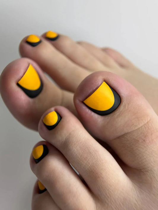 Pedicure Reverse French. Mustard and Green. Nail wrap WR-635
