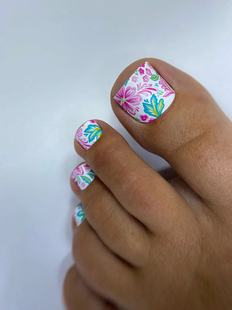 Flowers with Green and White Background. Large. Nail wrap WB-718