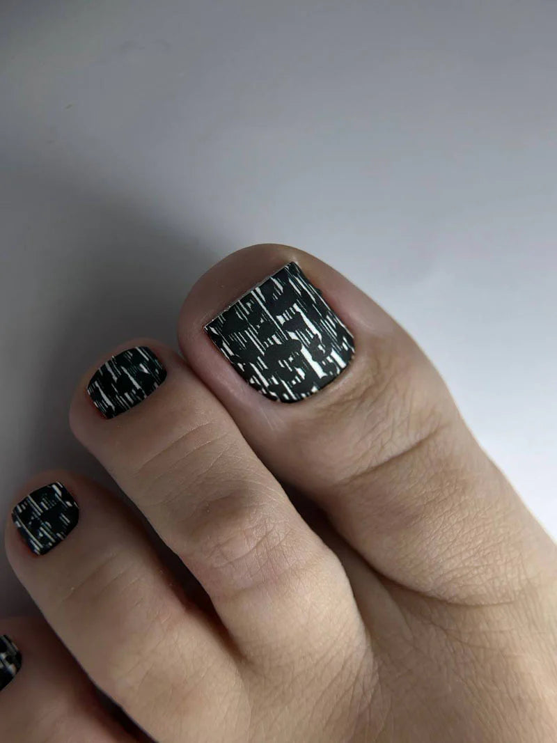 Pedicure Leo. Black stripes. Nail wrap WR-857